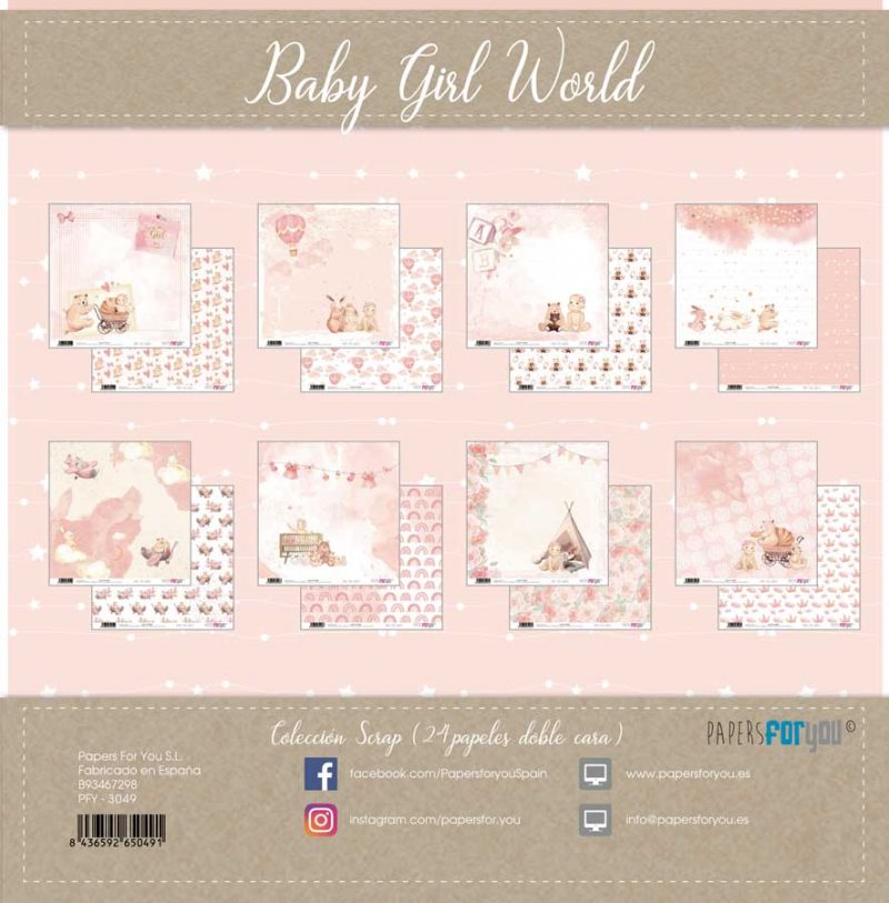 PACK DE PAPELES 15*15 cm. BABY GIRL PAPER FOR YOU