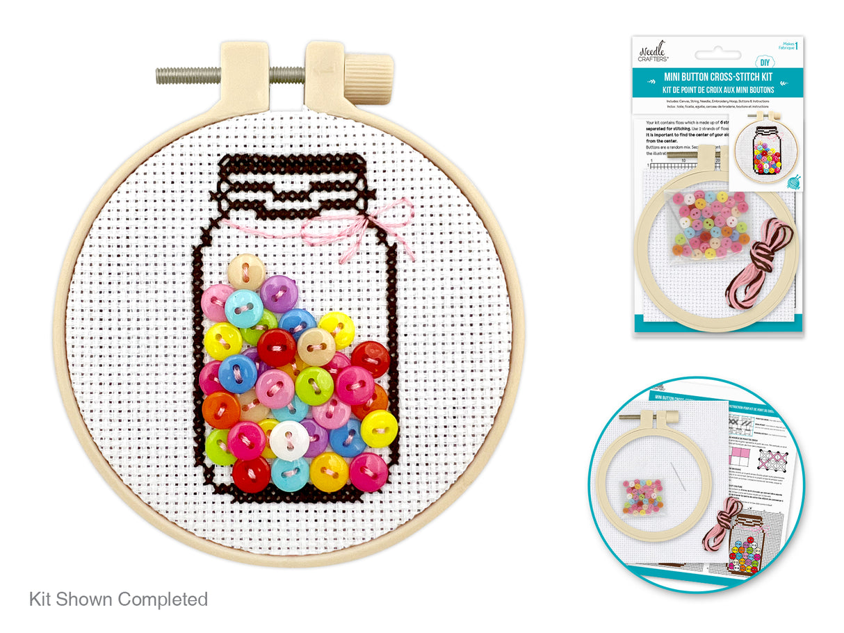KIT DE MINI BORDADOS DE BOTONES Y PUNTO CRUZ MULTICRAFT