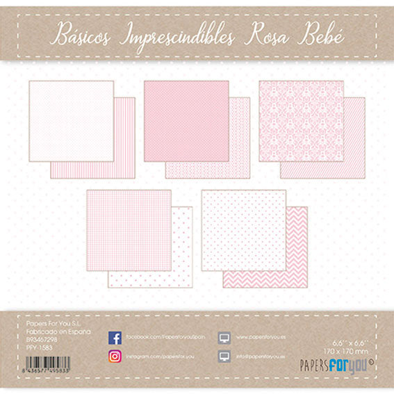 PACK DE PAPELES 15*15 cm. BASICO ROSADO-BEBE PAPER FOR YOU